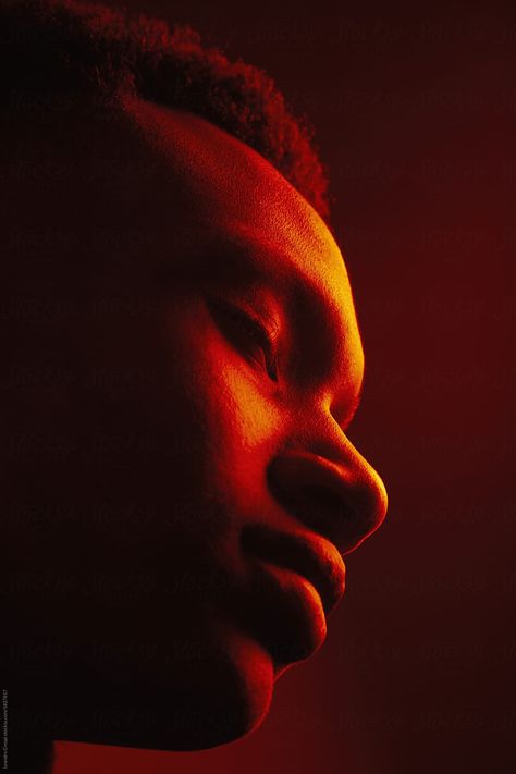 African American man portrait under red lights  by Leandro Crespi for Stocksy United Extreme Lighting, Lighting References, Colour Gel Photography, Neon Photography, African American Man, Red Photography, Studio Portrait Photography, Man Portrait, Portrait Photography Men