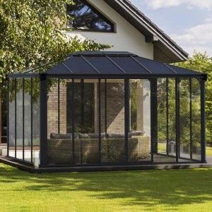 Palram Ledro 4300 Gazebo Small House Pool, Family Room Extension, Pool Pavillion, Rooftop Room, Winterize Garden, Extension Veranda, Enclosed Gazebo, Polycarbonate Roof Panels, Flower Yard