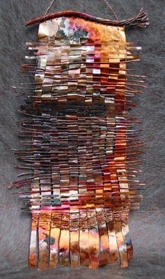 Art With Squares, Copper Sheet Art, Metal Weaving, Eco Art, Paper Weaving, Copper Art, Textile Fiber Art, Eco Chic, Weaving Projects