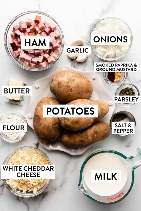 Ham And Cheese Baked Potato, Cheesy Potato Ham Casserole, Ham And Cheese Recipes Dinners, Cheesey Potatoes Ham Casserole, Cheesy Potatoes With Ham, Cheesy Scalloped Potatoes And Ham Oven, Ham Potato Recipes, Ham And Cheese Potatoes, Ham Potatoes