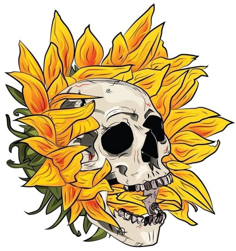 @rocknrox Skull Flower, Skeleton Art, Flower Skull, A Skull, Arte Fantasy, Trippy Art, Mellow Yellow, Skull Art, Tattoo Drawings