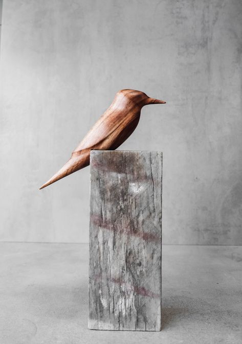 Hand-carved Kingfisher sculpture, happy just to hang out on any edge or ledge.   Each wooden bird is lovingly carved from a custom selected bit timber to provide its own unique grain pattern and character. The upmost effort has been put in to sustainably source all of the materials used to ensure the most gentle of fo. As each one is custom carved they are all slightly different in shape.  Dimensions -  Width - 230mm Height - 160mm Depth - 55mm Finished in Tung Oil. These were carved from tasmai Wooden Bird Sculpture, Kingfisher Sculpture, Forest Inspired Bedroom, Bird Carving Patterns, Bird Silhouette Art, Tre Kunst, Sculpture Images, Wooden Birds, Carved Wooden Birds