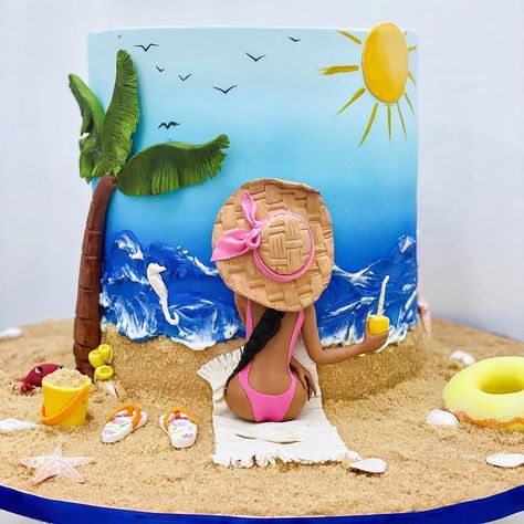 Lake Cake, Beach Birthday Cake, Beach Themed Cakes, Beach Cakes, Creative Birthday Cakes, Beach Birthday, Cute Birthday Cakes, Birthday Cake Decorating, Cake Tutorial