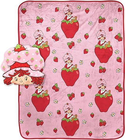 Amazon.com: Strawberry Shortcake Pink Strawberries Galore Nogginz Set - 40 x 50 Inch Blanket & Pillow, Kids Super Soft 2 Piece Set : Toys & Games Kids Sheet Sets, Pink Strawberries, Blanket Roll, Small Throw Pillows, Berry Patch, Throw Pillow Set, Kids Sheets, How To Clean Pillows, Strawberry Decorations