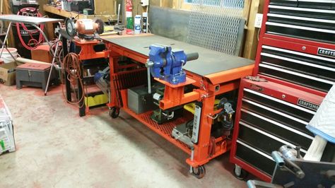 Metal Workbench, Metal Work Table, Welding Bench, Welding Table Diy, Industrial Workbench, Welding Tables, Build A Table, Welding Shop, Garage Addition