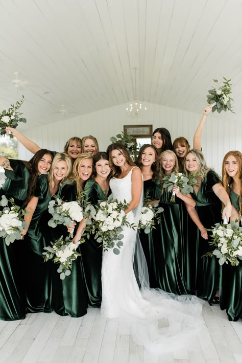 Emerald bridesmaids | Grand Ivory Wedding | Dallas Wedding Photography Green Winter Wedding Theme, Christmas Bridesmaid Dresses, Emerald Bridesmaids, Green Winter Wedding, Forest Green Bridesmaid Dresses, Emerald Wedding Colors, Welsh Wedding, Winter Bridesmaid, Winter Wedding Bridesmaids