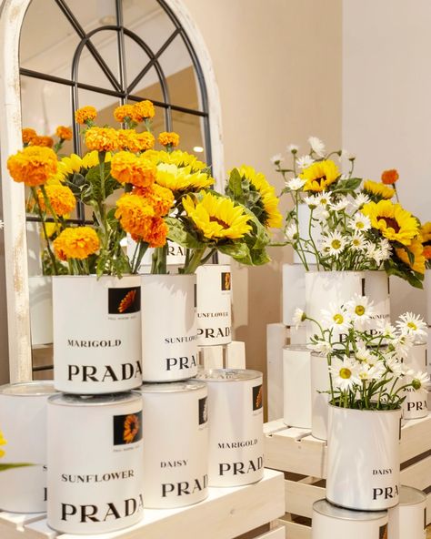 Prada 'In Conversation With A Flower' Autumn/Winter23 Ad Campaign Global Pop-Up Event Installations. Pop Up Event, Flower Display, Ad Campaign, Design Projects, Pop Up, Prada, Flower Girl, Daisy, Floral