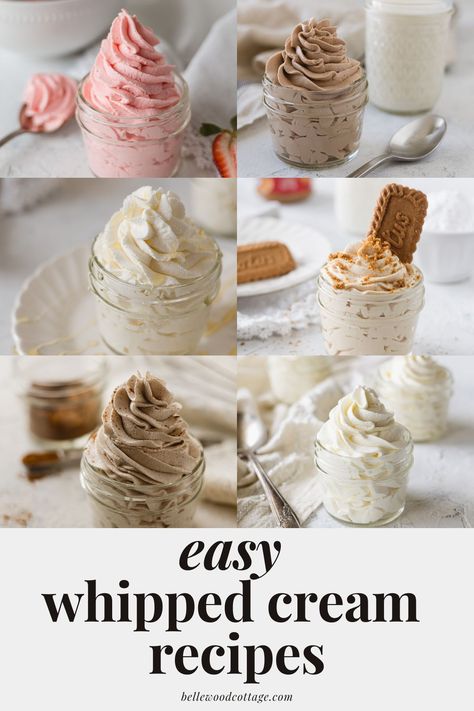 How To Make Flavored Whipped Cream, Coconut Flavored Whipped Cream, Marshmallow Whipped Cream Frosting, Chocolate Whipped Cream Desserts, Whipped Creme Recipe, Desserts With Homemade Whipped Cream, Recipe Whipped Cream, Whipped Desserts Easy, Easy Whip Cream Desserts