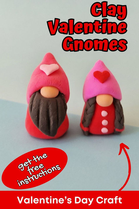 Are you ready to learn how to make the cutest clay craft for Valentine’s Day? These DIY clay Valentine gnomes are so adorable and the perfect Valentine’s Day decor, or Valentine’s Day gift! All you need is some air dry (or foam) clay and some clay tools. If you don’t have clay tools plastic utensils and a toothpick will do too! Diy Clay Valentines Gift, Air Dry Clay Projects Valentines Day, Polymer Clay Valentine Ideas, Air Dry Clay Valentines Projects, Valentines Sculpture, Clay Projects Kids, Clay Projects Ideas, Clay Valentine, Clay Gnomes