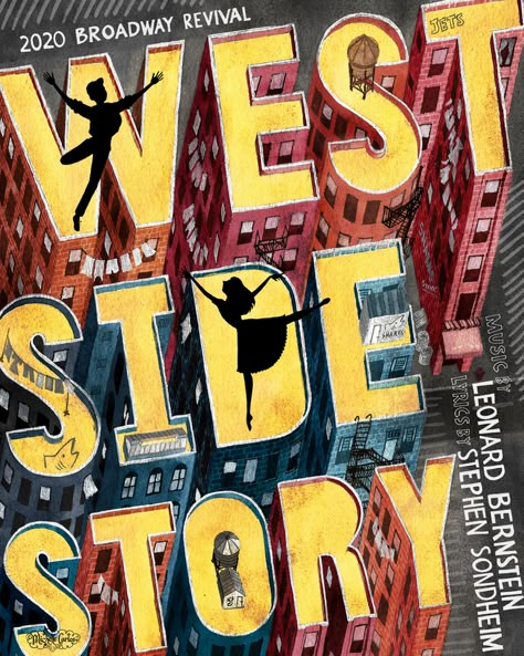 A reimagined poster of the broadway musical Musical Posters Broadway Vintage, Broadway Poster Design, West Side Story Poster, Musicals Posters, Playbill Poster, 42nd Street Musical, Broadway Musicals Posters, Westside Story, Broadway Poster