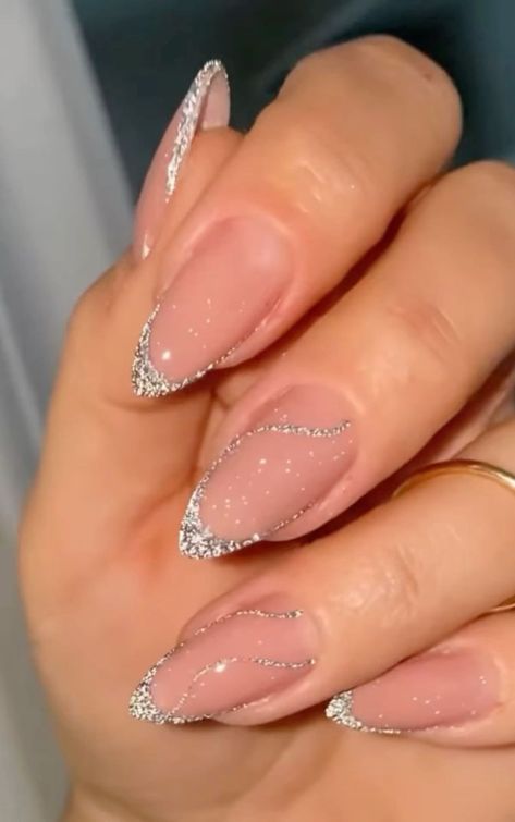 Chrome With Glitter Nails, Nails Acrylic Prom, Eid Nails, New Year Nails Design, Acrylic Prom Nails, Prom Nails Blue, Gold Prom Nails, Silver Prom Nails, Prom Nails Acrylic Classy