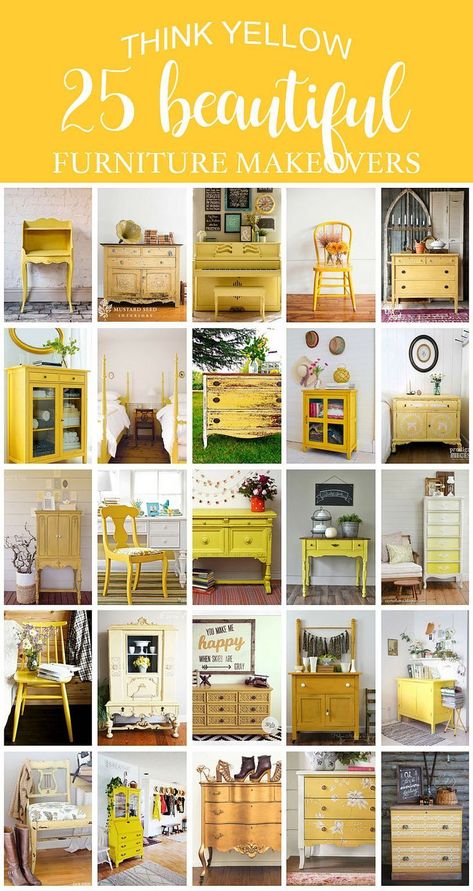 25 Beautiful Think Yellow Furniture Makeovers - SIBlog Yellow Painted Furniture, Yellow Chalk Paint, Painting Kids Furniture, Cabinets Bedroom, Yellow Paint Colors, Bedroom Furniture Layout, Yellow Furniture, Bedroom Furniture Makeover, Single Beds