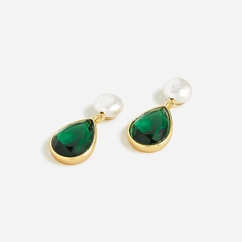 J.Crew: Freshwater Pearl And Crystal Teardrop Earrings For Women Crystal Teardrop Earrings, Link Earrings, J Crew Jewelry, Rainbow Earrings, Jewelry Lookbook, Emerald Earrings, Jewelry Case, Stone Earrings, Wedding Earrings