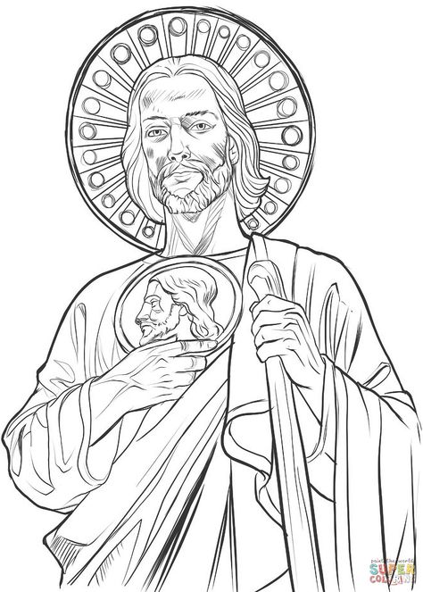 San Judas Tattoo Stencil, San Judas Tadeo Drawing, Saint Jude Drawing, San Judas Drawing, St. Jude Tattoo, Cooking Tattoo, Atrapasueños Tattoo, St Judas, Saint Coloring