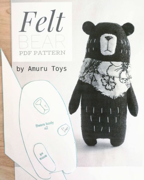 DIY felt bear toy pattern Bear Sewing Pattern, Felt Bear, Teddy Bear Sewing Pattern, Felt Toys Patterns, Diy Felt, Fabric Toys, Felt Patterns, Toy Pattern, Sewing Toys