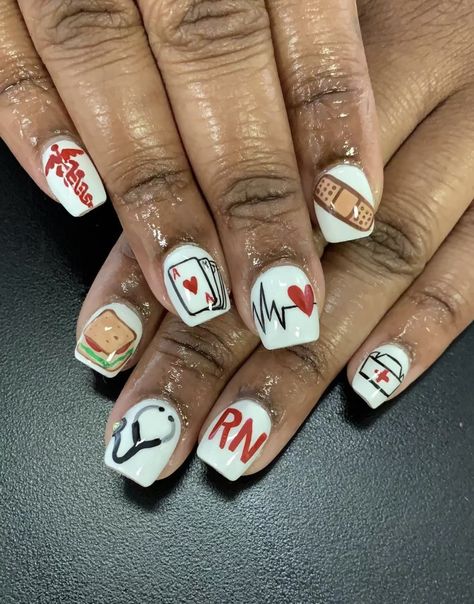 Nails For Nursing, Nails For Nurses, Nurse Nails, Nurse Makeup, Nurse Pinning, Graduation Nail Designs, White Toes Nail, Lpn Nurse, Graduation Nails