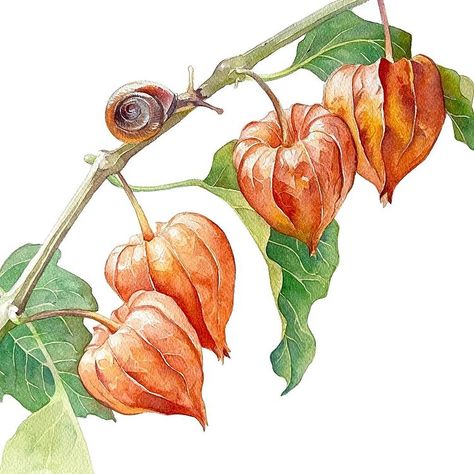 ANNA 🌺 BUCCIARELLI (@anna.m.bucciarelli) • Instagram photos and videos Anna Bucciarelli Watercolor, Anna Bucciarelli, Lantern Drawing, Chinese Lanterns Plant, Botanical Sketchbook, Watercolor House Painting, Paint Flowers, Chinese Lantern, Watercolor Subjects