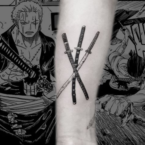 Zoro Swords Tattoo, Zoro Tattoo Ideas, Roronoa Zoro Tattoo, Zoro Swords, One Piece Tattoo Ideas, Piece Tattoo Ideas, Tattoo Printable, Zoro Tattoo, Swords Tattoo