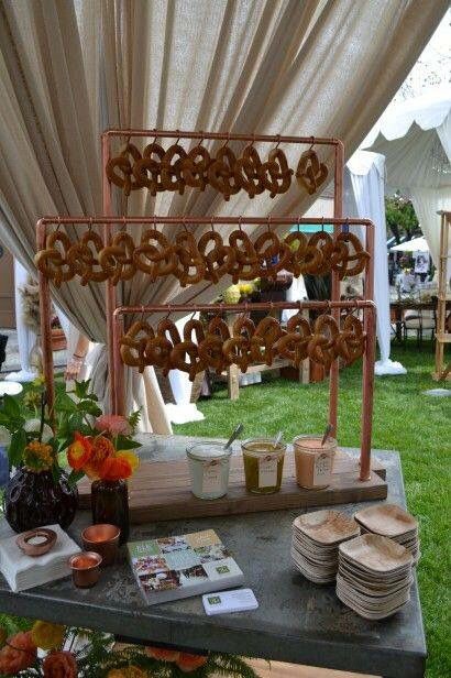 Pretzel bar~                                                                                                                                                     More Wedding Pretzels, Pretzel Bar, Octoberfest Party, Wedding Buffet Food, Pretzel Bars, Carnival Wedding, Reception Food, Oktoberfest Party, Food Stations