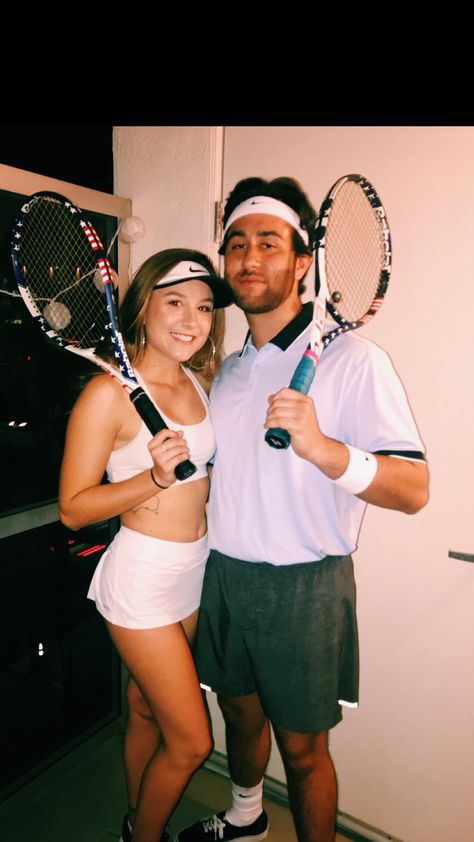 Tennis Players Halloween Costume 2017 Tennis Player Halloween Costume, Tennis Player Costume, Tennis Halloween Costume, Tennis Player Halloween, Tennis Players Costume, Cute Couple Halloween Costumes, Halloween Costumes Friends, Fantasias Halloween, Halloween 2020