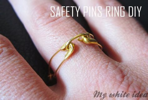 MY WHITE IDEA DIY: SAFETY PINS RING DIY Safety Pin Jewelry Diy, Safety Pin Diy, Safety Pin Ring, Safety Pin Crafts, Pin Ring, Safety Pin Jewelry, Diy Ring, Diy Jewlery, Safety Pins