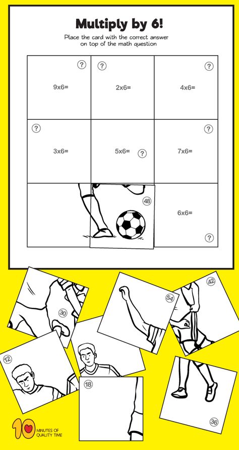 Soccer Themed 1-10 Multiplication Puzzles ‏ Sports Math Activities, Soccer Math Activities, Elementary Soccer Games, Soccer Literacy Activities, Soccer Math, Soccer Printables, Thanksgiving Multiplication, Sport Art Projects, Multiplication Puzzles