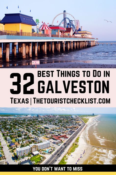 Wondering what to do in Galveston, TX? This travel guide will show you the best attractions, activities, places to visit & fun things to do in Galveston, Texas! Start planning your itinerary and bucket list now! #galveston #galvestonisland #galvestontexas #thingstodoingalveston #Unitedstates #usatravel #USA #travel Things To Do Near Galveston Texas, Galveston Texas Aesthetic, Galveston Texas Vacation, Moody Gardens, Southwest Travel, Texas Vacations, Galveston Island, Galveston Texas, Galveston Tx