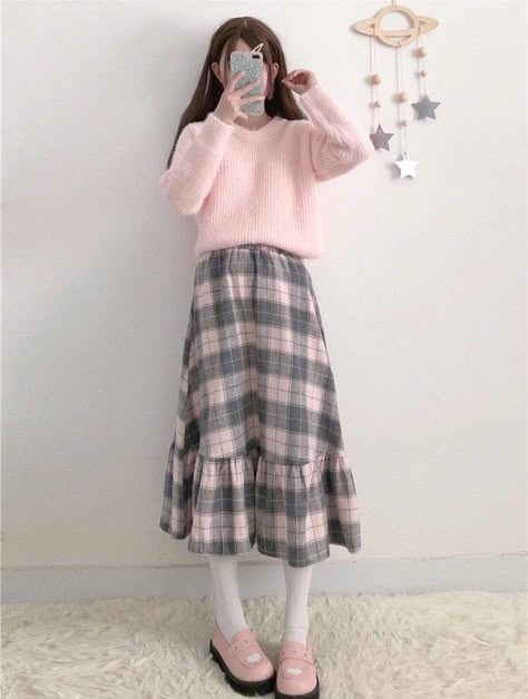 Cute Modest Skirt Outfits, Cocette Aesthetic Outfits, Modest Girly Outfits, Kawaii Outfit Ideas, Fluffy Sweater, Muslim Outfits, Kawaii Fashion Outfits, Warm Outfits, Really Cute Outfits