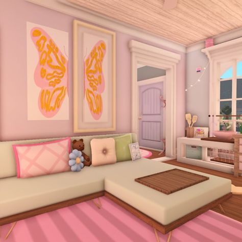 Bloxburg Girl Room Ideas, Preppy Bloxburg Bedroom, Bloxburg Preppy House, Sala Bloxburg, Preppy Bloxburg House, Bloxburg Town Layout Small Plot, Preppy Bloxburg, Bloxburg Decor, Bloxburg Rooms