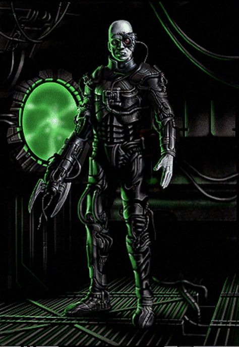 Borg Drone - A pseudo-species of cybernetic being, or cyborg, from the Delta Quadrant. No single individual truly exists within the Borg Collective, as all Borg are linked into a hive. (Star Trek - The Next Generation) Star Trek Borg, The Borg, Resistance Is Futile, Deep Space Nine, Star Trek Tv, Star Trek Original Series, Star Trek Series, Star Trek Images, Star Trek Characters