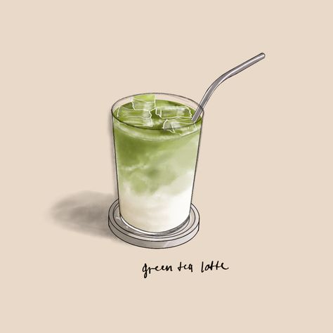 Matcha Doodle, Matcha Drawing, Gouache Reference, Matcha And Coffee, Matcha Water, Nursing Wallpaper, Matcha Drink, Iced Matcha Latte, Green Tea Latte