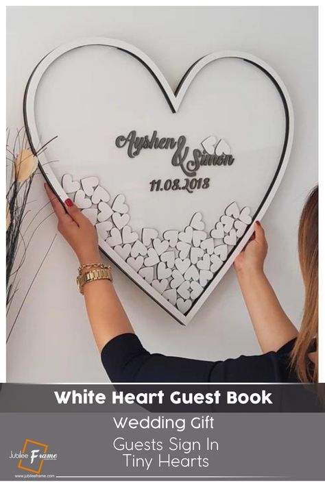 Surprise your partner with this fantastic wedding gift and be the one to choose this alternative way to have your guests sign in at your wedding, now with this stunning white guest book in the shape of a heart. Wedding Personal Touches, Diy Wedding Guest Book, Heart Guest Book, Guest Signing, 60 Wedding Anniversary, Wedding Guest Book Alternatives, Heart Sign, Hanging Hearts, Guest Book Alternatives