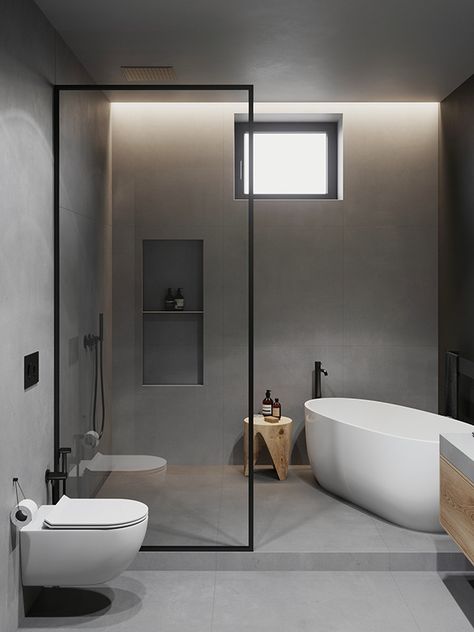 Basic Modern Bathroom, Bath In Bedroom Free Standing, Townhouse Designs Interior, Tub Inside Shower Layout, Bathroom Ideas Modern Contemporary, Bathroom With Bath, Bathroom With A Tub, Master Ensuite Bathroom, Small Bathroom Ideas With Tub