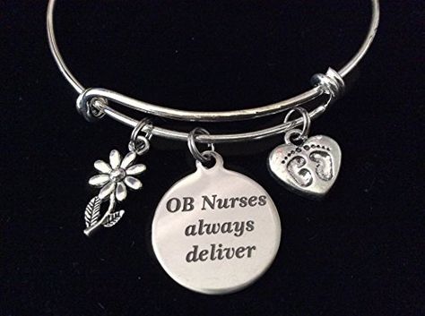 OB Nurses Always Deliver Baby Feet Silver Expandable Charm Bracelet Adjustable Bangle RN Medical Gift -- You can find out more details at the link of the image.Note:It is affiliate link to Amazon. Nursing Life, Nurse Jewelry, Ob Nursing, Charming Quotes, Grad Ideas, Delivering A Baby, Medical Jewelry, Medical Gifts, Staff Gifts