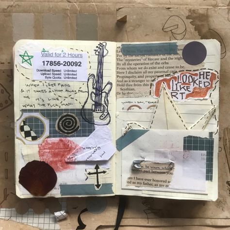 Zine Examples, Messy Journal Aesthetic, Scrap Page, Collage Journal, Bulletin Journal Ideas, Pretty Journals, Bullet Journal Aesthetic, Art Journal Therapy, Sketchbook Art Journal