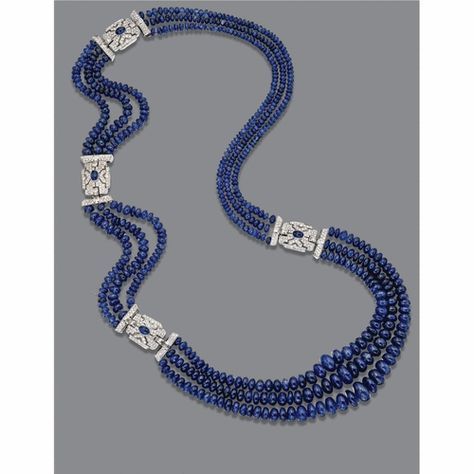 Sapphire Beads Necklace, Indian Blue, Sapphire Beads, Blue Sapphire Necklace, Baguette Diamonds, Sterling Necklaces, India Jewelry, Jewelry Design Necklace, Sapphire Necklace