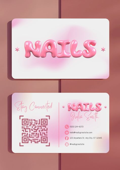 Transform Your Nail Business with Our Stylish Pink Business Card Template! 🌟 Stand Out from the Crowd & Boost Your Clientele 🌟 Are you ready to take your nail business to the next level? Our chic pink business card template is designed to help you make a lasting impression and attract more clients effortlessly. Why Choose Our Template? ✨ Look Professional: Elevate your brand with a sleek, modern design that screams expertise ✨ Connect Instantly: QR code feature lets clients access your online Cute Nail Business Cards, Nails Cards Business, Glossy Business Card, Bussines Cards Aesthetic, Nails Business Card, Nail Business Branding, Nail Business Cards Ideas, Nails Card Design, Nail Cards Business