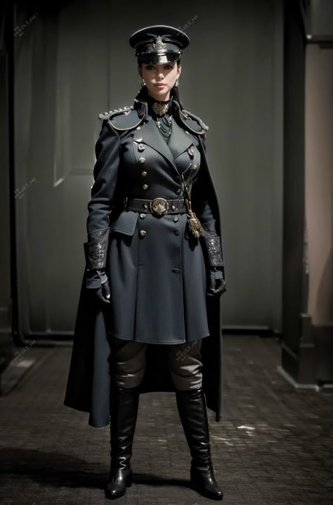 Female Dictator Aesthetic, Captain Outfit Female, Women In Uniforms Military, Female General Uniform, Futuristic Military Uniform, Military Outfits Women, Fantasy Uniforms, Military Uniform Design, Military Uniform Female