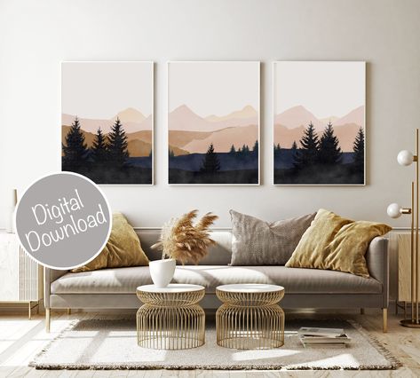 Mountain Wall Art Gallery Wall Set, 3 Piece Wall Art, Watercolor Mountain Print, Landscape Print Set, Modern Home Decor, Printable Triptych https://www.etsy.com/listing/899837637 Art Soleil, Mid Century Landscape, Abstract Mountain, Mid Century Modern Wall Art, Cactus Wall Art, Mid Century Modern Walls, Southwestern Decorating, Mountain Print, 3 Piece Wall Art