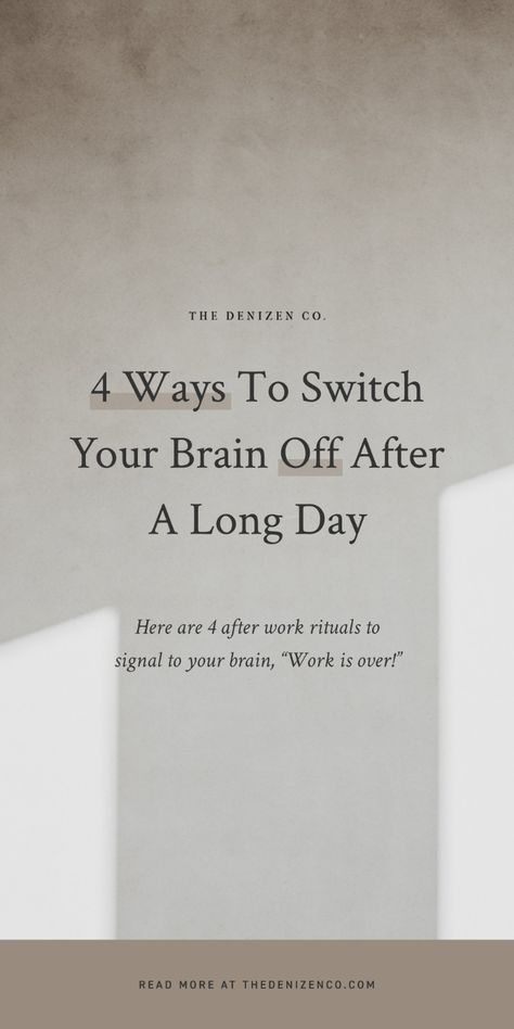 Thanks to the advent of 24/7 communication, many of us find it difficult to turn our brains off after the work day ends. Here are 4 after work rituals to signal to your brain, “Work is over!” to ensure that you spend the rest of the evening getting the rest that you need. #wellness #tips #worklifebalance 30 Minute Yoga, Work Routine, Mood Enhancers, Off Work, Mindfulness Activities, Wallpaper Trends, Entrepreneur Motivation, Quiet Moments, Long Day