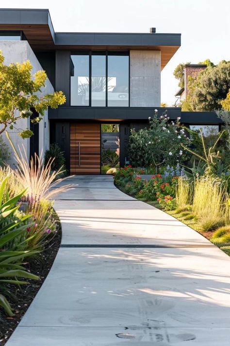 Simple Concrete Driveway Ideas for Home Appeal Concrete Driveways Ideas Cement, Long Concrete Driveway, Cement Driveway Ideas, Asphalt Driveway Ideas, Modern Driveway Design, Paver Driveway Ideas, Modern Driveway Ideas, Concrete Driveway Ideas, Backyard Floor