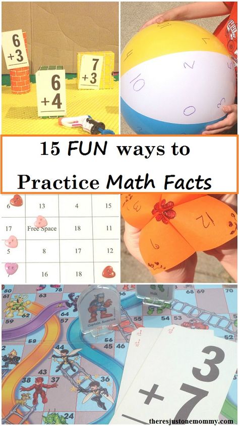 fun ways to practice math facts -- 15 ways to make practicing math facts more fun (math fact game,addition math facts,subtraction math facts,multiplication math facts, division math facts) Addition Math Facts, Division Math, Math Fact Games, Math Fact Practice, Math Night, Math Fact Fluency, Math Division, Fun Math Games, Math Tutor