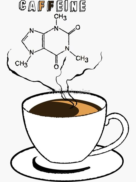 ".Caffeine" Sticker by 7thEdelweiss | Redbubble Caffeine Chemical Structure Art, Caffeine Drawing, Caffeine Illustration, Caffeine Sticker, Caffeine Structure, Science Graphic Design, Coffee Chemistry, Educational Design, Free Paper Texture