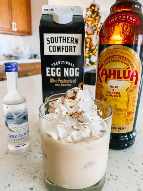 White Russian Eggnog Recipe, Egg Nog With Rum, Egg Nog White Russian, Egg Nog Alcoholic Drinks, Egg Nog Recipe Homemade Alcoholic, Egg Nog Drinks Alcoholic, Eggnog White Russian, Morning Work Buckets, Egg Nog Recipe