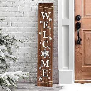 Christmas Front Porch Signs Wooden, Porch Leaner Christmas, Holiday Yard Signs, Welcome Board For Home, Front Door Christmas Sign, Christmas Leaner Sign, Christmas Porch Signs Diy, Tall Welcome Sign Front Porches, Winter Welcome Signs For Porch