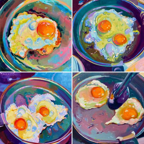 Color Theory Art, Food Illustration Art, Rainbow Painting, Food Painting, Oil Pastel Art, Gouache Art, Egg Painting, Egg Art, A Level Art