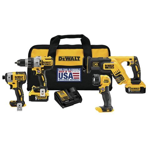 PRICES MAY VARY. DCD996 in the cordless drill combo kit has a DEWALT high power high efficiency brushless motor that delivers more runtime vs. brushed motors. It also has a heavy-duty 1/2" ratcheting metal chuck with carbide inserts for superior bit gripping strength. DCF887 in the cordless tools combo kit has a DEWALT built brushless motor for longer run time and has 3-speed settings for versatility with Precision Drive for added control DCL040 in the drill/ impact driver combo kit is a bright Power Tools Storage, Shelf Tools, Dewalt Cordless Tools, Cordless Hammer Drill, Dewalt Tools, Dewalt Power Tools, Baby Gate, Tools Storage, Reciprocating Saw