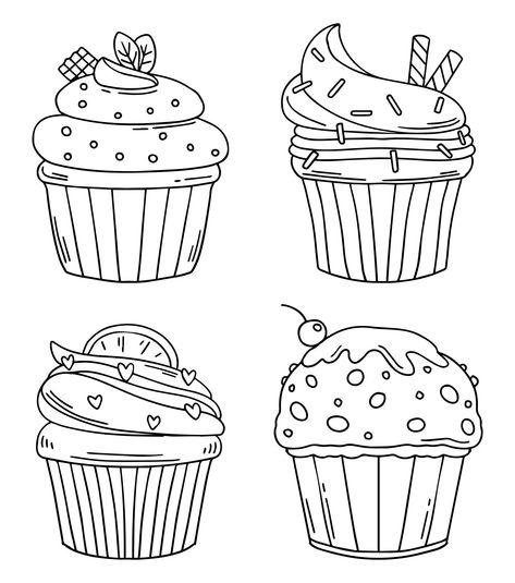 Coloring Clipart Cupcake Printable Cupcake Clipart Black And White, Cupcake Coloring Pages Free Printable, Cupcake Colouring, Cupcakes Art Drawing, Cupcake Outline, Free Birthday Clipart, Cupcake Printable, Black And White Cupcakes, Cupcake Template