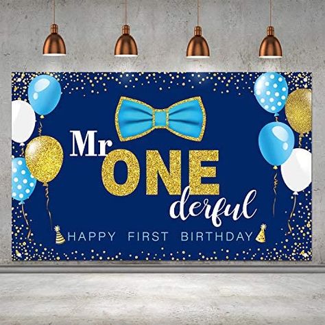 Amazon.com: Mr. Onederful Birthday Party Decorations for Boys Happy 1st Birthday Banner Backdrop Large First Birthday Cake Table Decor Mr One Party Favor Supplies (Blue and Gold) : Toys & Games Onederful Birthday Cake, Onederful Birthday Theme, Mr Onederful Birthday Cake, One Birthday Ideas, Mr Onederful Birthday Party Ideas, First Birthday Quotes, Mr Onederful Birthday Invitations, Baby Boy Birthday Party, 1st Birthday Boy Themes