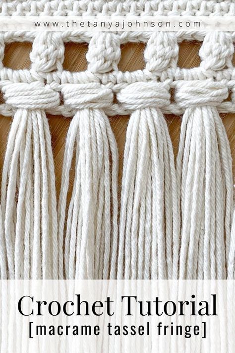 Try this macrame technique to add fringe or tassels to your crochet or knit wall hangings, blankets/throws, rugs, and other projects. Yarn Crafts Crochet, Tassels Tutorials, Macrame Tassel, Crochet Macrame, Weaving Loom Projects, Diy Tassel, Your Crochet, Crochet Throw, Crochet Instructions